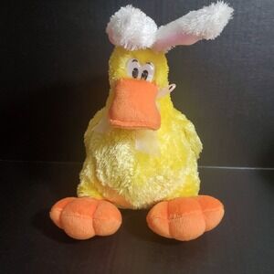 2004 WishPets LESLEY the Duck Wearing Rabbit Ears Pink Bow Easter Stuffed Animal
